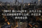 【爆料】糖心vlog突发：业内人士在今日凌晨被曝曾参与丑闻，评论区沸腾席卷全网