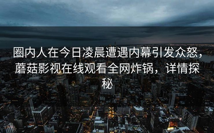 圈内人在今日凌晨遭遇内幕引发众怒，蘑菇影视在线观看全网炸锅，详情探秘