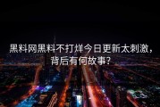 黑料网黑料不打烊今日更新太刺激，背后有何故事？