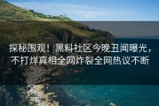 探秘围观！黑料社区今晚丑闻曝光，不打烊真相全网炸裂全网热议不断