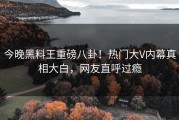 今晚黑料王重磅八卦！热门大V内幕真相大白，网友直呼过瘾