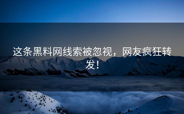 这条黑料网线索被忽视，网友疯狂转发！