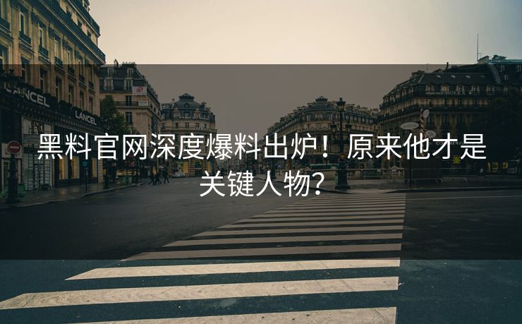 黑料官网深度爆料出炉！原来他才是关键人物？