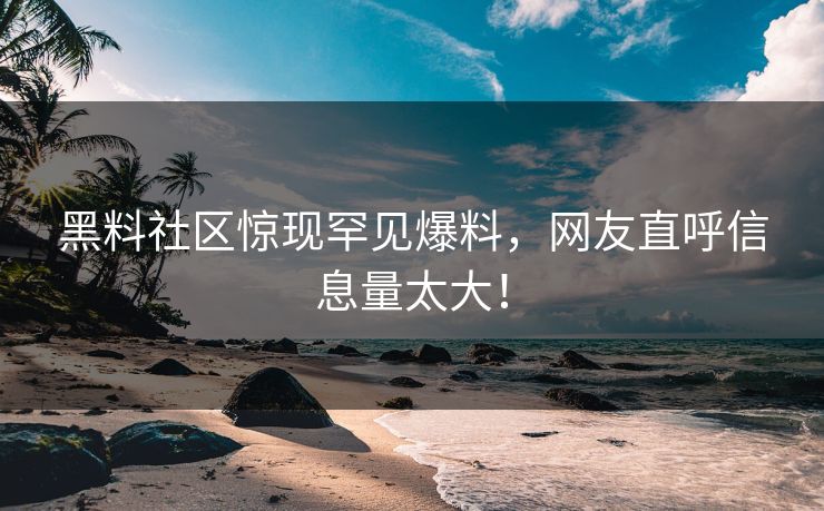 黑料社区惊现罕见爆料，网友直呼信息量太大！