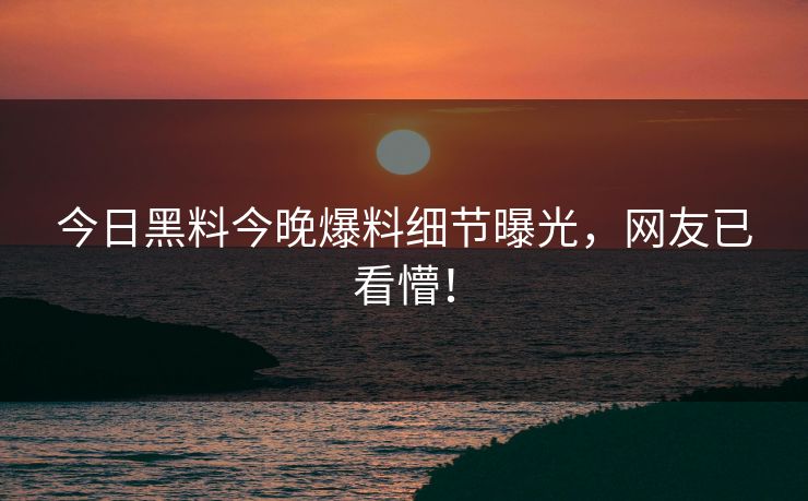 今日黑料今晚爆料细节曝光，网友已看懵！