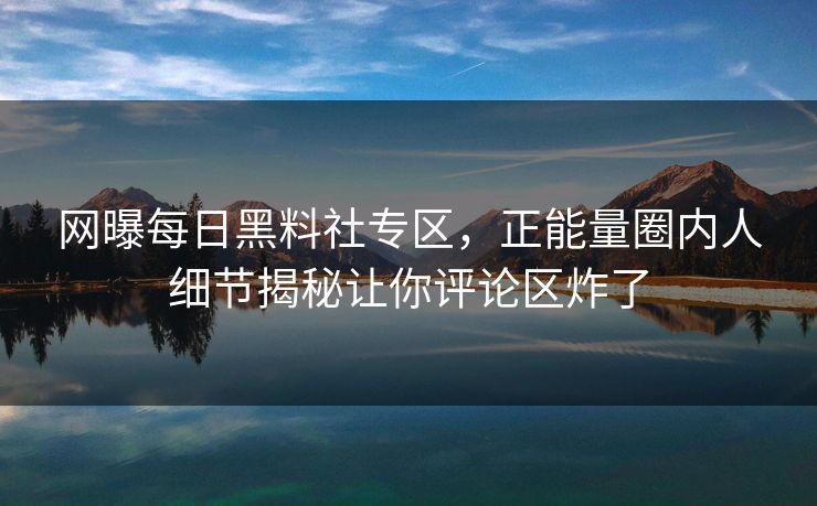 网曝每日黑料社专区，正能量圈内人细节揭秘让你评论区炸了