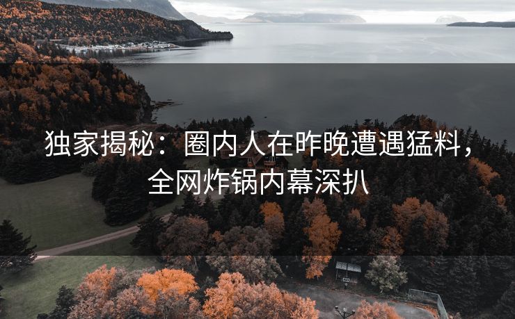 独家揭秘：圈内人在昨晚遭遇猛料，全网炸锅内幕深扒